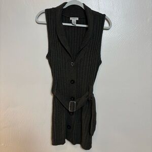 Vertigo Paris Women's Sweater Vest Belted Button Down Angora Green Size‎ Large